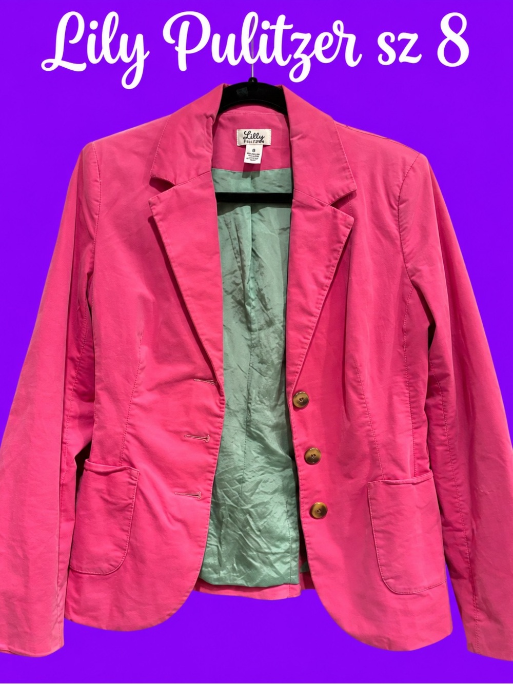 Lilly Pulitzer Pink corduroyTailored Blazer with gray lining